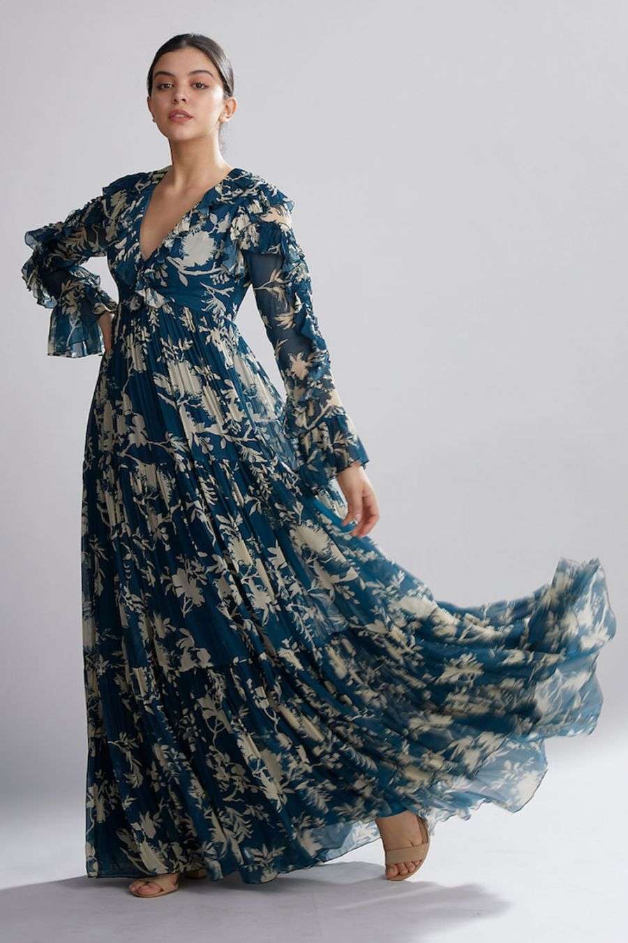 Buy Teal floral printed maxi dress ...